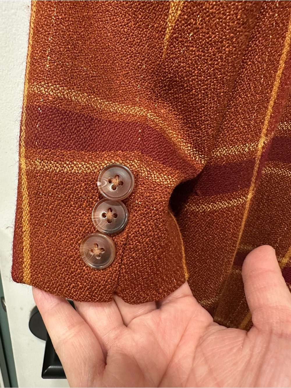 Liz Claiborne Vintage Wool & Silk Blend Burnt Orange and Mustard Plaid Blazer - Picture 8 of 8